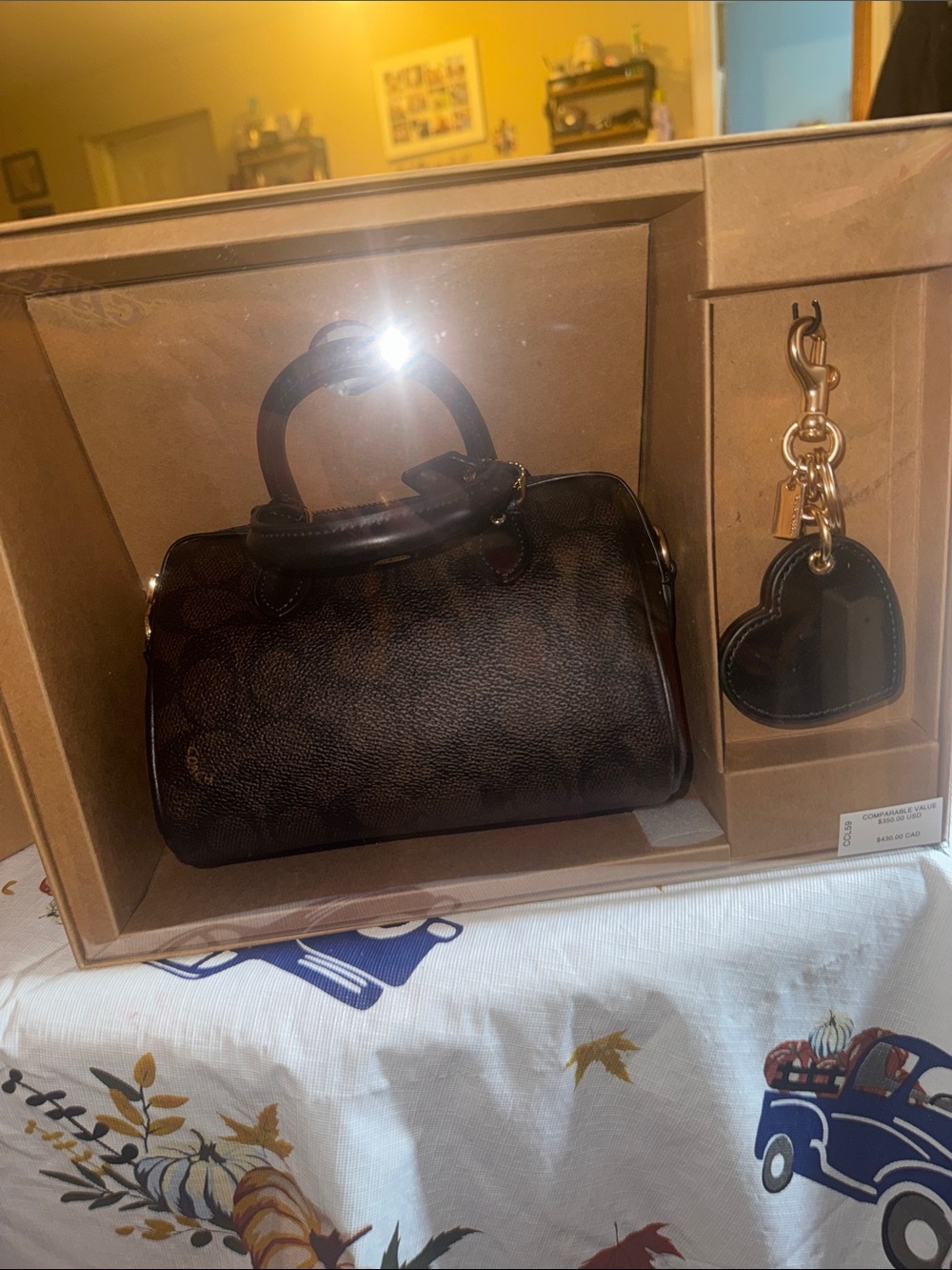 Coach Dark Brown Signature Mini Satchel with Heart Charm